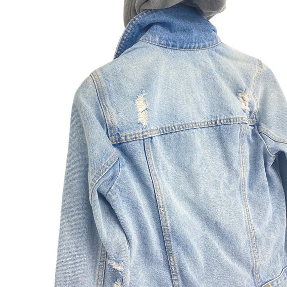 ABERCROMBIE & FITCH NEW YORK Grey Hoodie Distressed Denim Jacket Size S - Picture 10 of 15